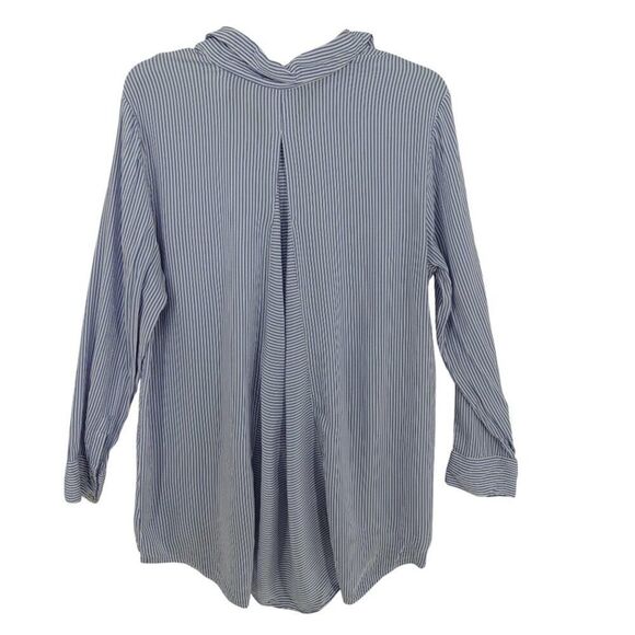 Chico's Blue Striped High-Low Long Sleeve Tunic Shirt - Picture 3 of 14